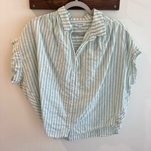 Madewell Mint Green and White Striped Button-Front Blouse